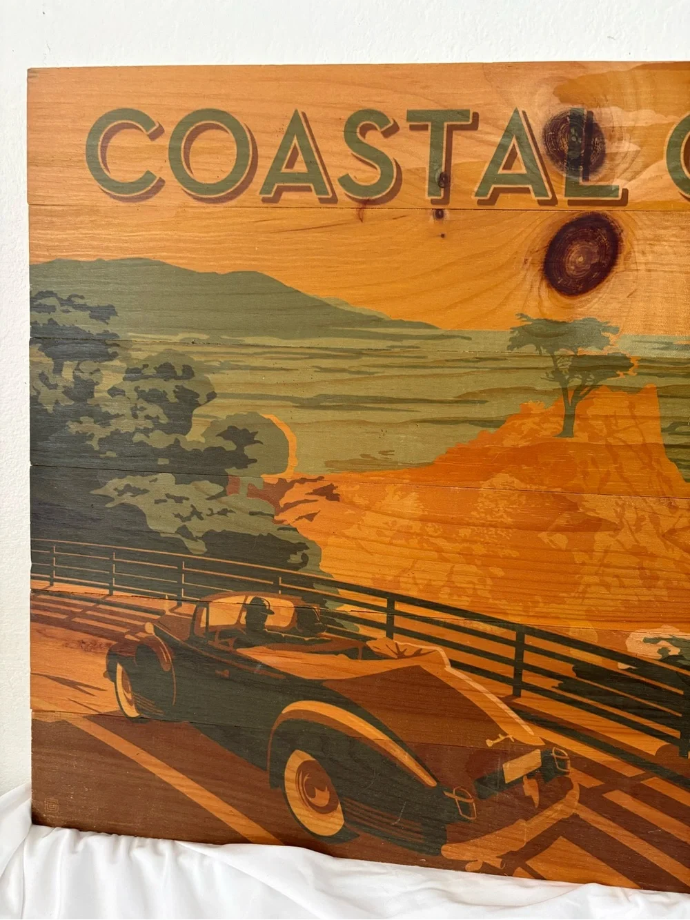 California coast printed wood wall sign plaque art home decor large size retro